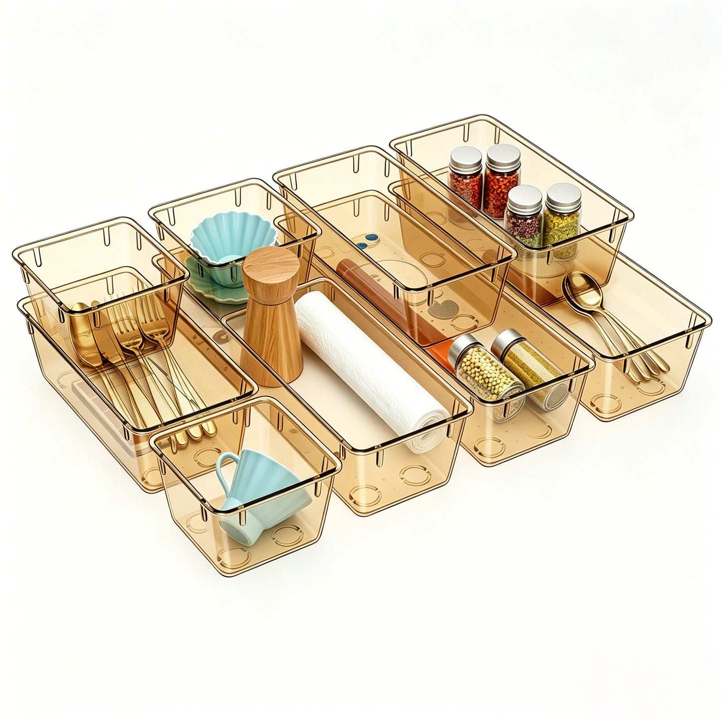 Clear Drawer Organizer Set for Makeup, Kitchen & Bathroom